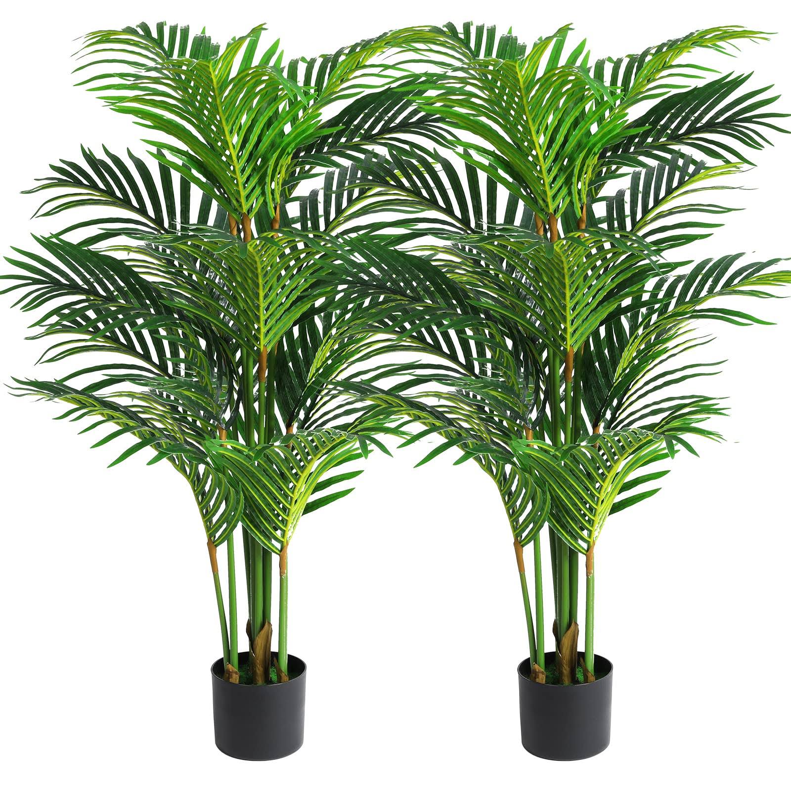 106a4aa7144e651b6430f12bcea75574beff2fdf63b651a4c3c47a59974c239e.jpg Viagdo Artificial Areca Palm Tree 4ft Tall Fake Palm Tree Decor with 12 Trunks Faux Tropical Palm Silk Plant Potted Dypsis Lutescens Plants for - Image 1