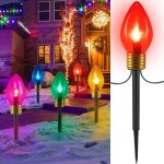 Jumbo C9 Christmas Lights Outdoor Decorations Lawn with Pathway Marker Stakes, 8.5 Feet LED Lights Covered Jumbo Multicolored Light Bulb for Holiday