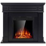 JAMFLY Electric Fireplace Mantel Package Wooden Surround Firebox TV Stand Free Standing Electric Fireplace Heater with Logs Adjustable LED Flame Remot