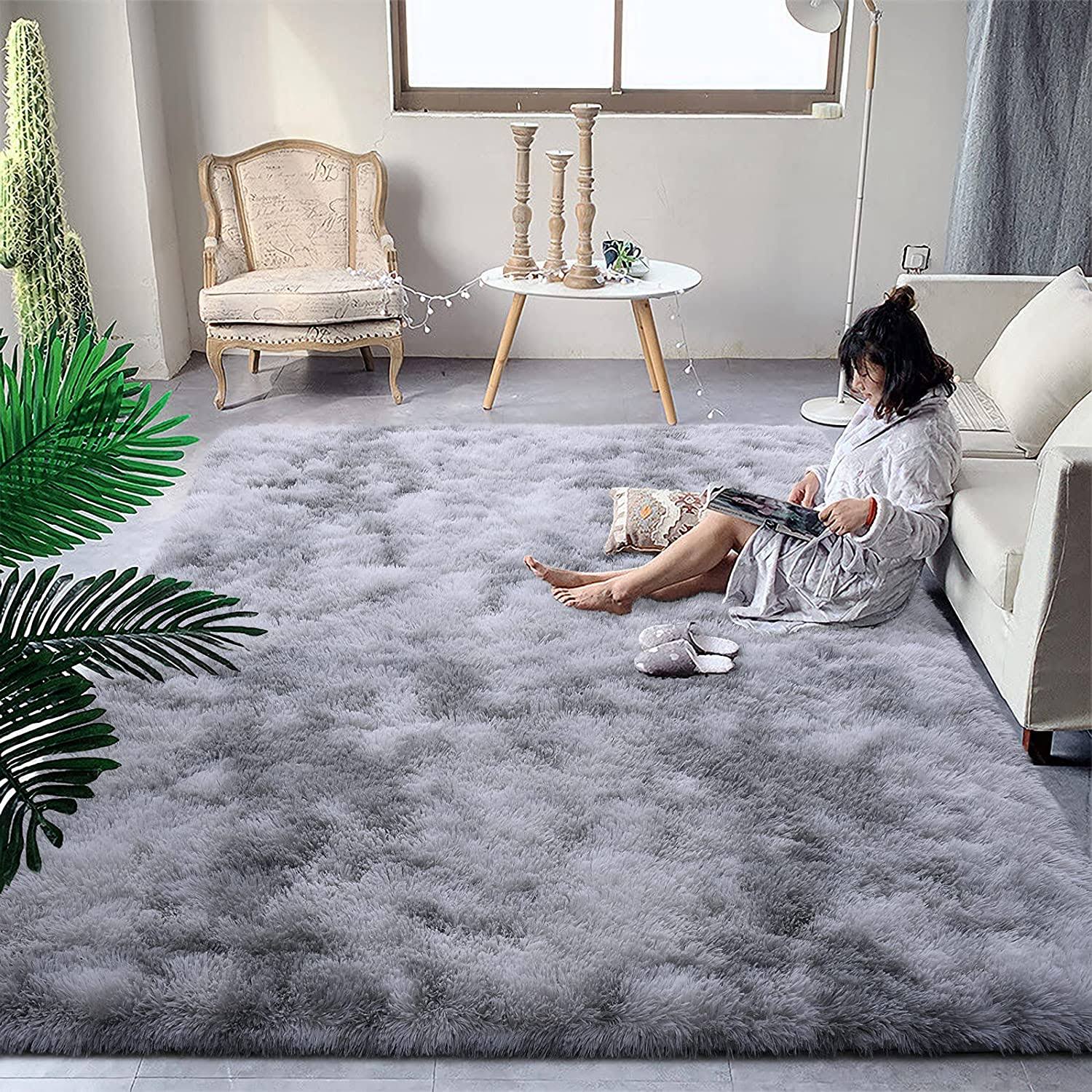 10996ad9bedca0be072f9809b4234855478a0eabfe68129513c157f8f18ffb00.jpg DweIke Super Soft Shaggy Rugs Fluffy Carpets, Tie-Dye Rugs for Living Room Bedroom Girls Kids Room Nursery Home Decor,Non-Slip Machine Washable Carpet - Image 1