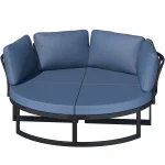AECOJOY Patio Furniture Outdoor Round Daybed with Removable Cushions 4 Piece Sectional Sofa Patio Furniture Set, Dark Blue