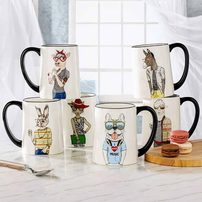 10a3e68adc2205d60f7abc03a4cbba9c22dfb53a72d284c7ee239e89b6b8f4c7.jpg Signature Dining | 6 Stoneware 17.5 oz Animal Coffee Mugs | Color: White | Size: Os | Jennyxmerch's Closet - Image 1
