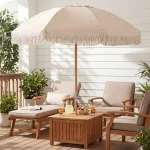Tangkula 6 FT Tassel Market Table Umbrella with Push Button Tilt