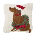 Mud Pie Hook Wool Christmas Dog Pillow, Brown