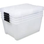 Office Depot Brand by Greenmade InstaView Storage Container with Latch Handles/Snap Lids, 45 qt, 16-1/2in x 15-3/4in x 21-1/2in, Clear, Pack of 4