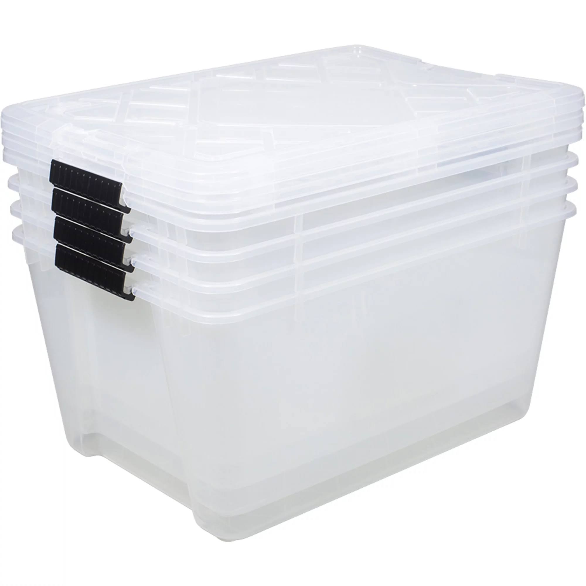 10d4705d779074158e6cdceef2a835530d67d97eb9ce410239c0704f916aa392.jpg Office Depot Brand by Greenmade InstaView Storage Container with Latch Handles/Snap Lids, 45 qt, 16-1/2in x 15-3/4in x 21-1/2in, Clear, Pack of 4 - Image 1
