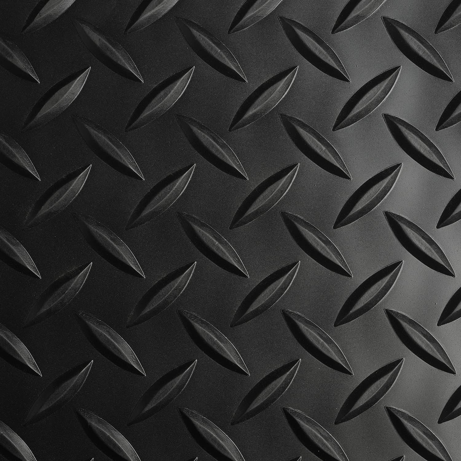 10fe5bdf1abaead298aee8c37876fb632e3c3cb35e03ce1486e798b2608566e8.jpg Black 24 in. x 4 ft. Vinyl Diamond Plate Commercial Grade Matting - Image 1