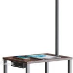 SUNMORY Floor Lamp with Table, Lamps for Living Room with USB Port, Attached End Table with Shelves, Brown