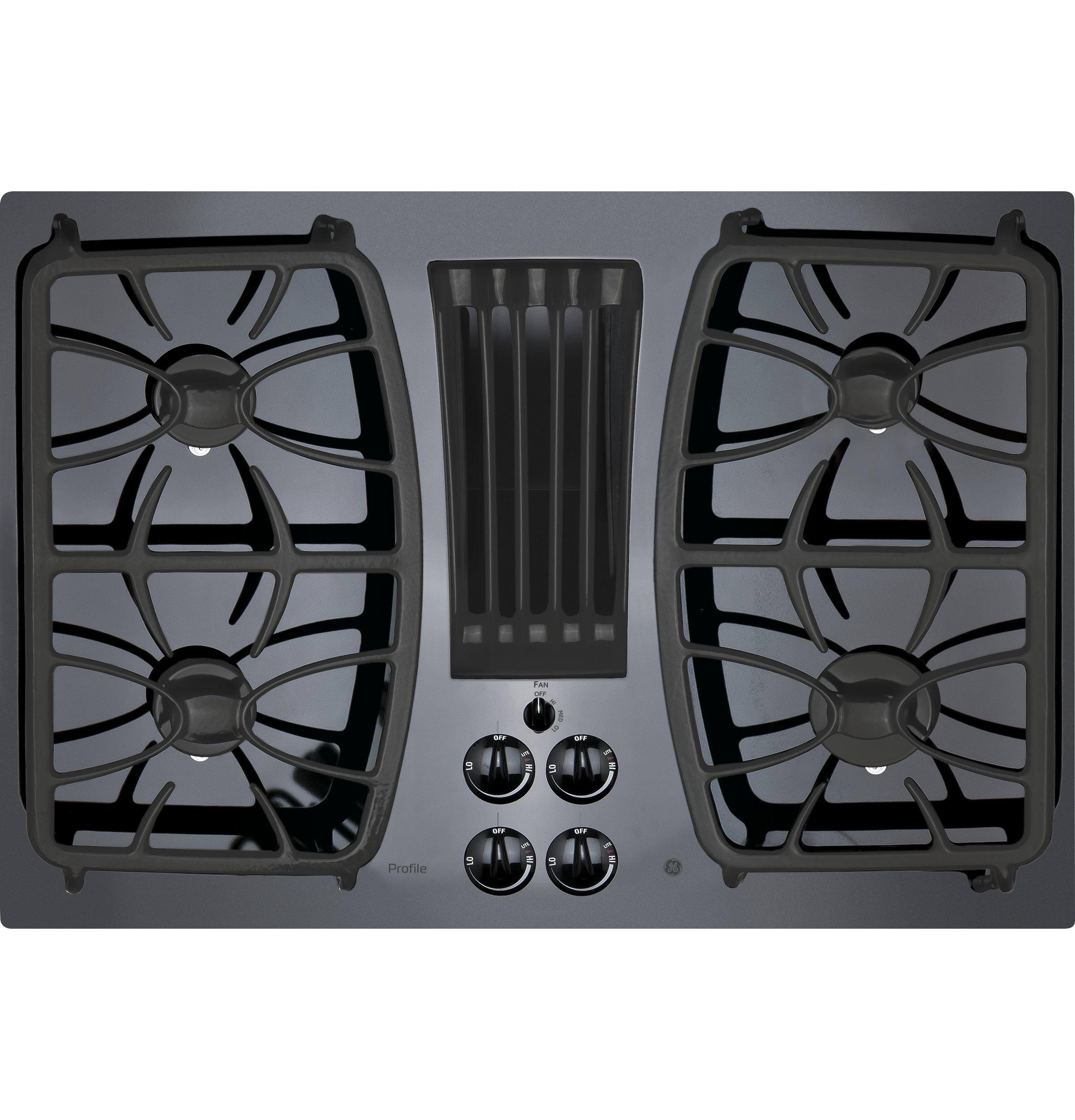11127cc0d1c4612e03e5a6de7b62ab74768a866606747f0383a1abd84f50b352.jpg GE Appliances PGP9830DRBB Profile Built-In Gas Downdraft Cooktop - Black 30" - Image 1