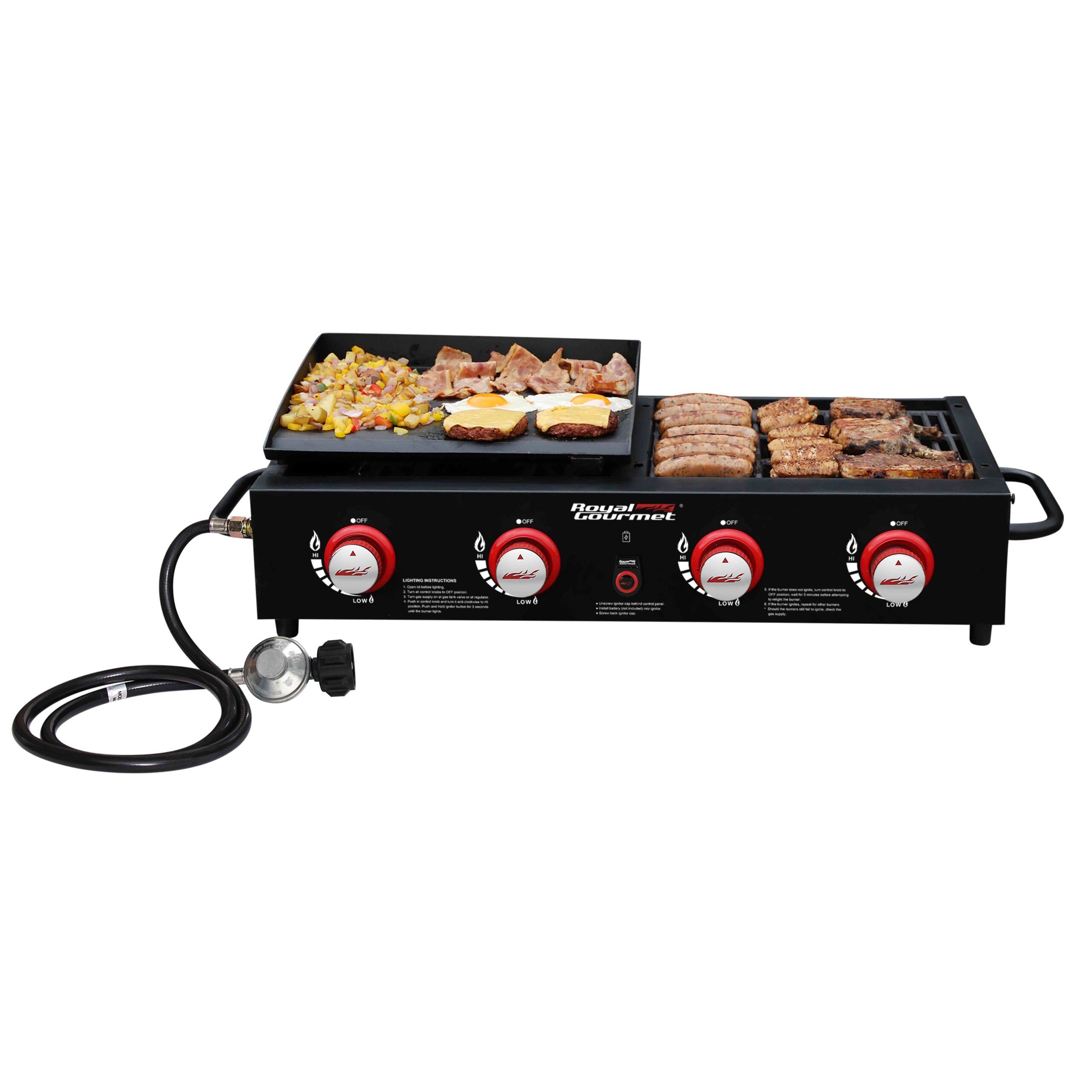 1113bc51e797073e0e4c5f9a9d45d60195cbe5724e0fb174f228ac1e2a16fa01.jpg Royal Gourmet 4-Burner Portable Propane Gas Tailgater Grill & Griddle Combo - Image 1