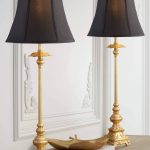 Regency Hill Traditional Buffet Table Lamps Set of 2 Gold Intricate Details Black Fabric Bell Shade for Dining Room