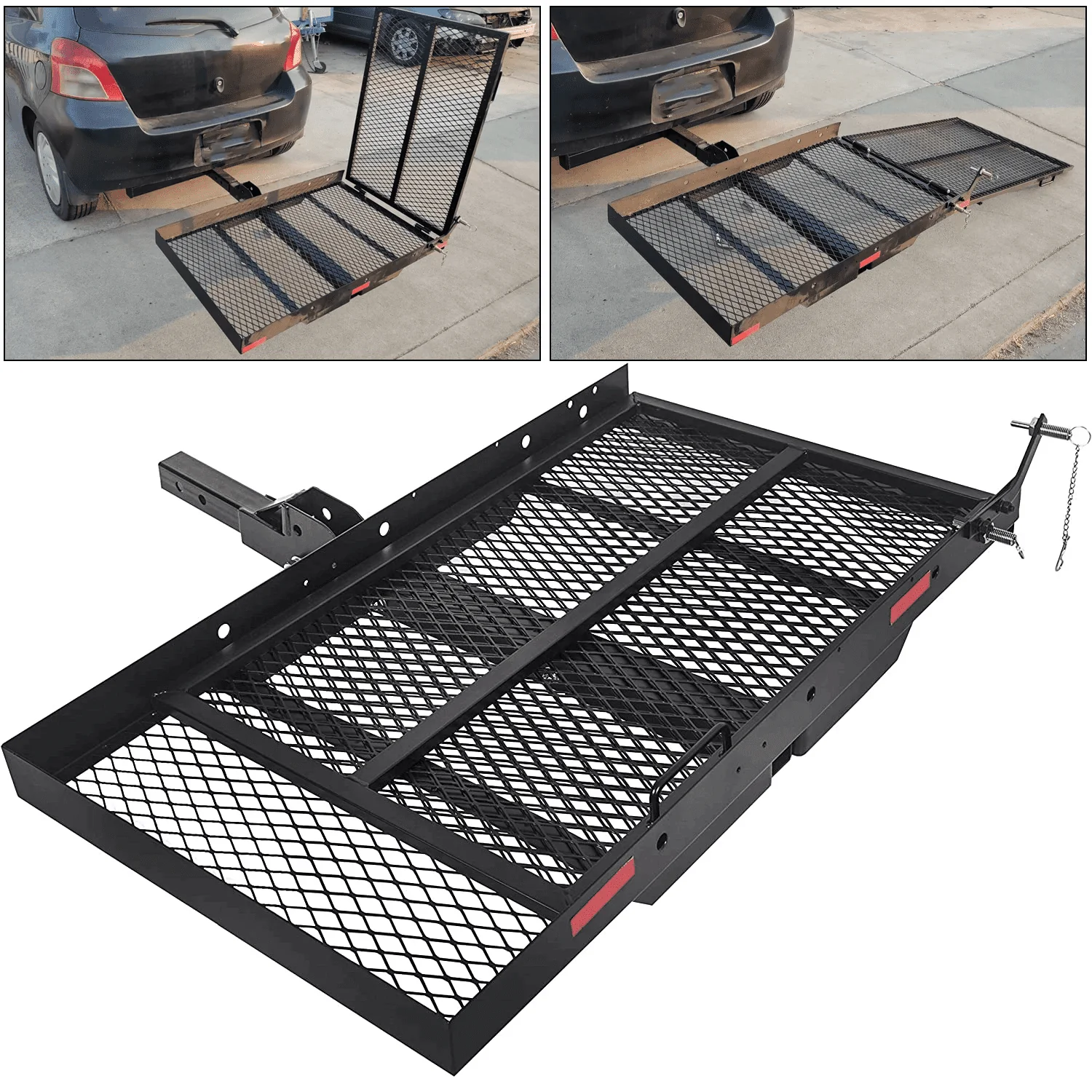 11439f717feea0f7c672c1a36dcbe04244c991ef93861e1b5a67795d55f3c702.webp HECASA 500 lb Carrier Hitch Mounted Cargo Folding Scooter and Wheelchair Carrier Mobility Rack with Loading Ramp - Image 1