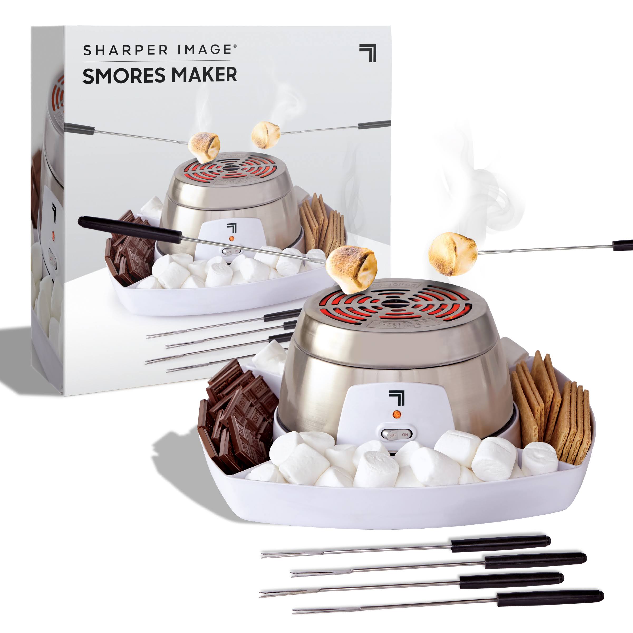 11442658317f68b3d16b52fbd84ca23c0bc1948f1f6c5cbb462aac275b63d6f8.jpg Sharper Image Indoor Electric Tabletop S'mores Maker Set - Image 1