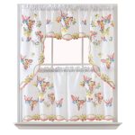 GOHD - 3pcs Kitchen Curtain/Cafe Curtain Set, Air-Brushed by Hand of Flying Butterfly Design. (Swag & 24 Tiers Set)