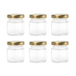 Rormket 1.5oz 6Pack Mini Glass Hexagon Honey Jars Gold Lids, Jam Honey Dipper,Wedding Favors,Baby Food,Candle,Crafts Canning Jar,Glasses Jar (Golden)