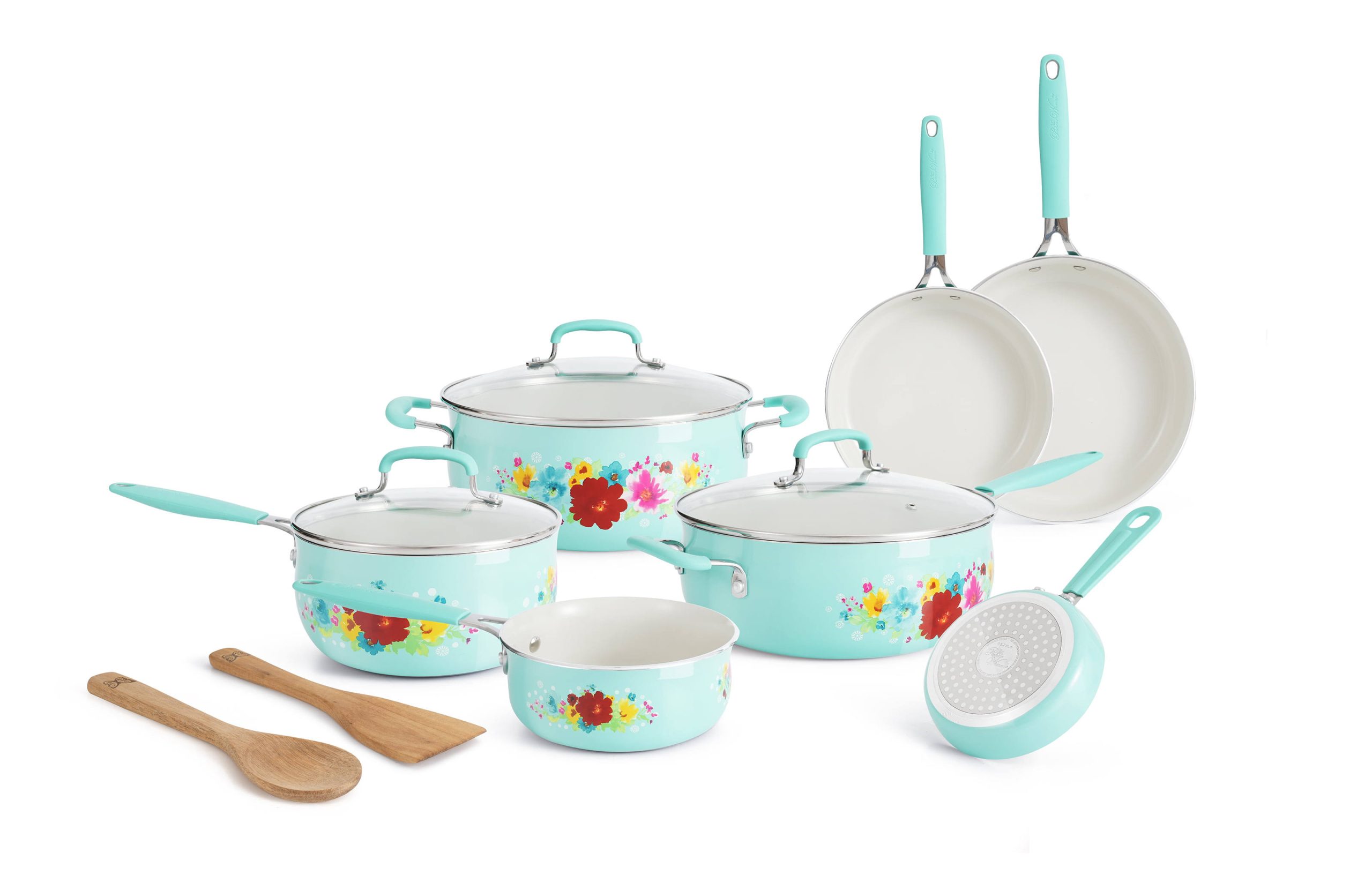 1198a55d7b9e317b4107c2afc0956da57ec44db81e1d1403e0356e303f34d51b.jpg The Pioneer Woman Classic Ceramic Breezy Blossom Cookware Set, 12 Piece Set, Size: 12pc, Multicolor - Image 1