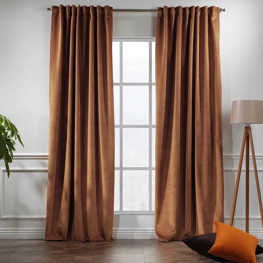 Extra Long and Extra Wide Solid Luxury Matte Velvet Single Curtain Panel Lilijan Home & Curtain Curtain Color: Safety Orange, Size per Panel: 52" W x