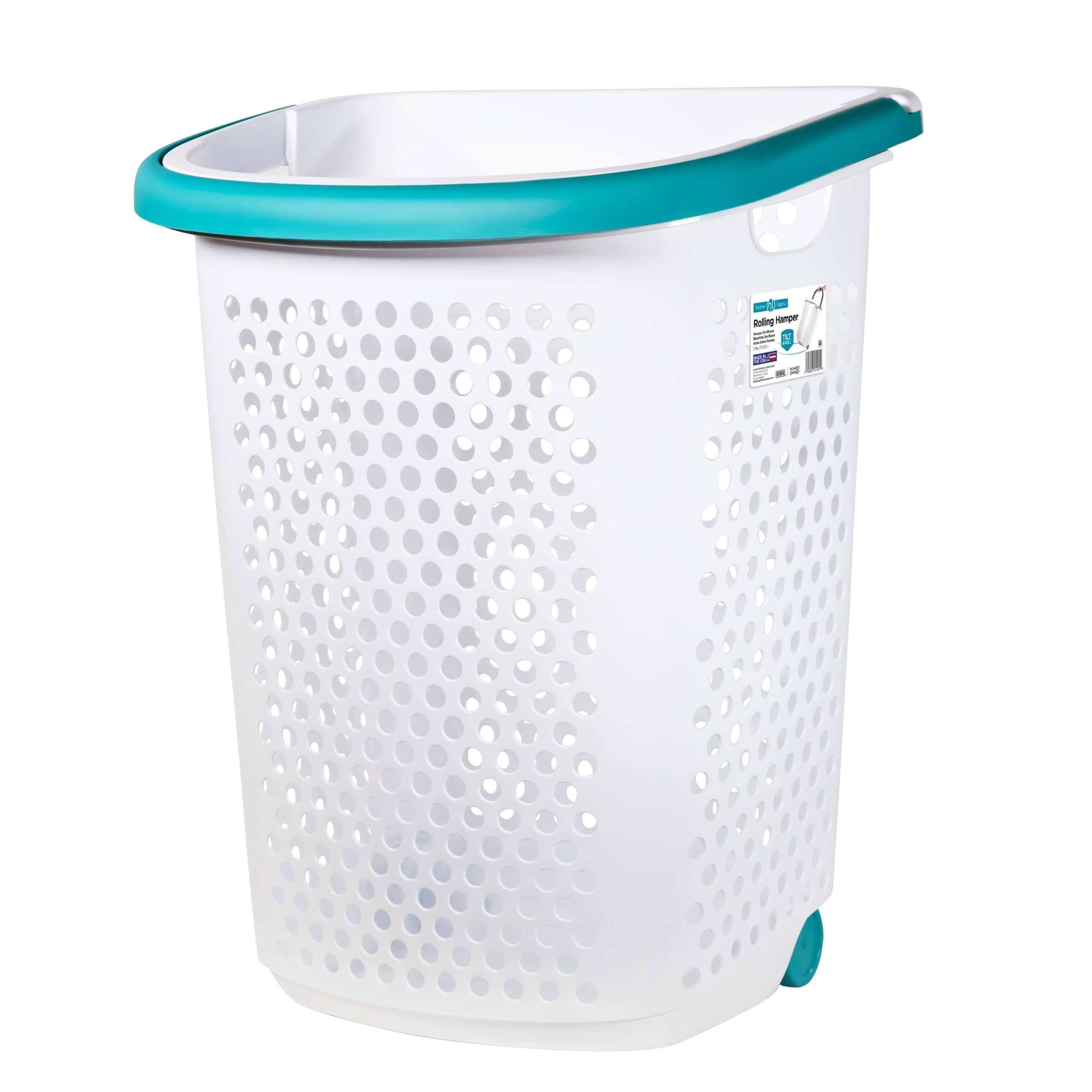 1261e514220e4ded74cd6f1174d57dfa56a02008422d2b1e24129cdc753be51d.jpg Home Logic 2 Bushel Rolling Plastic Laundry Hamper with Pop Up Handle White - Image 1