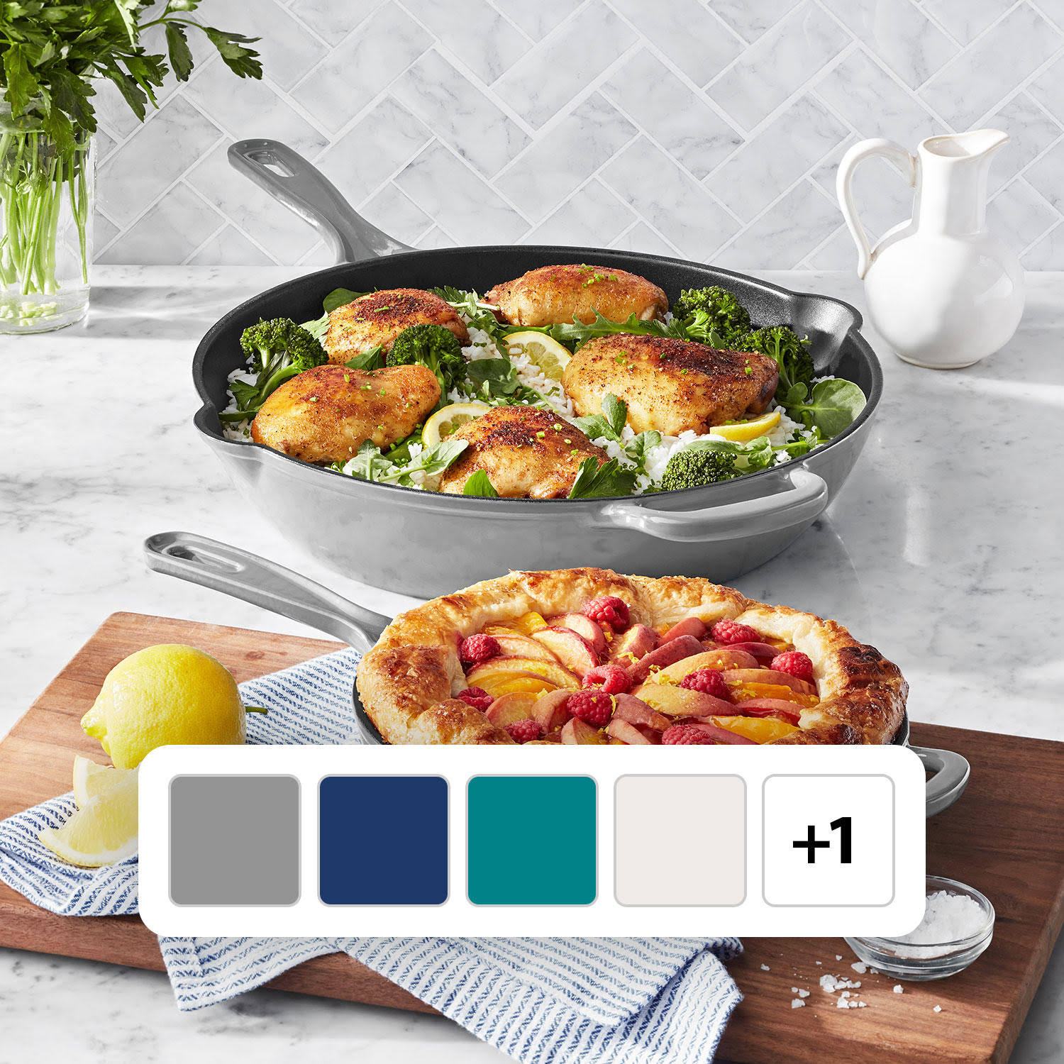 1264effa852192f5d85194eb3eee797c8936d0f8978715e94b746efe762d7c2f.jpg Member's Mark 2-Piece Enamel Cast Iron Skillet Set (Grey) - Image 1