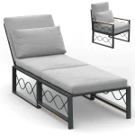 AECOJOY Outdoor Metal Chaise Lounge Chair, Convertible Patio Armchair with Cushions, Adjustable 5-Position Recliner