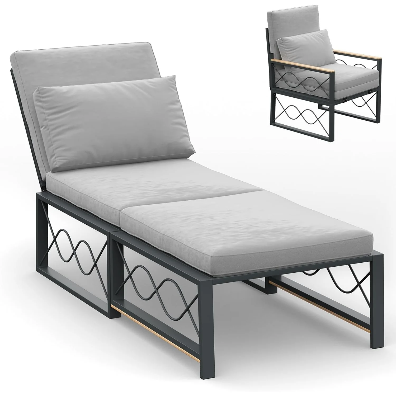 12d045320f0864941aa7da4859bac0ee69fdc6af4755a68ade90c6475e835fdd.webp AECOJOY Outdoor Metal Chaise Lounge Chair, Convertible Patio Armchair with Cushions, Adjustable 5-Position Recliner - Image 1