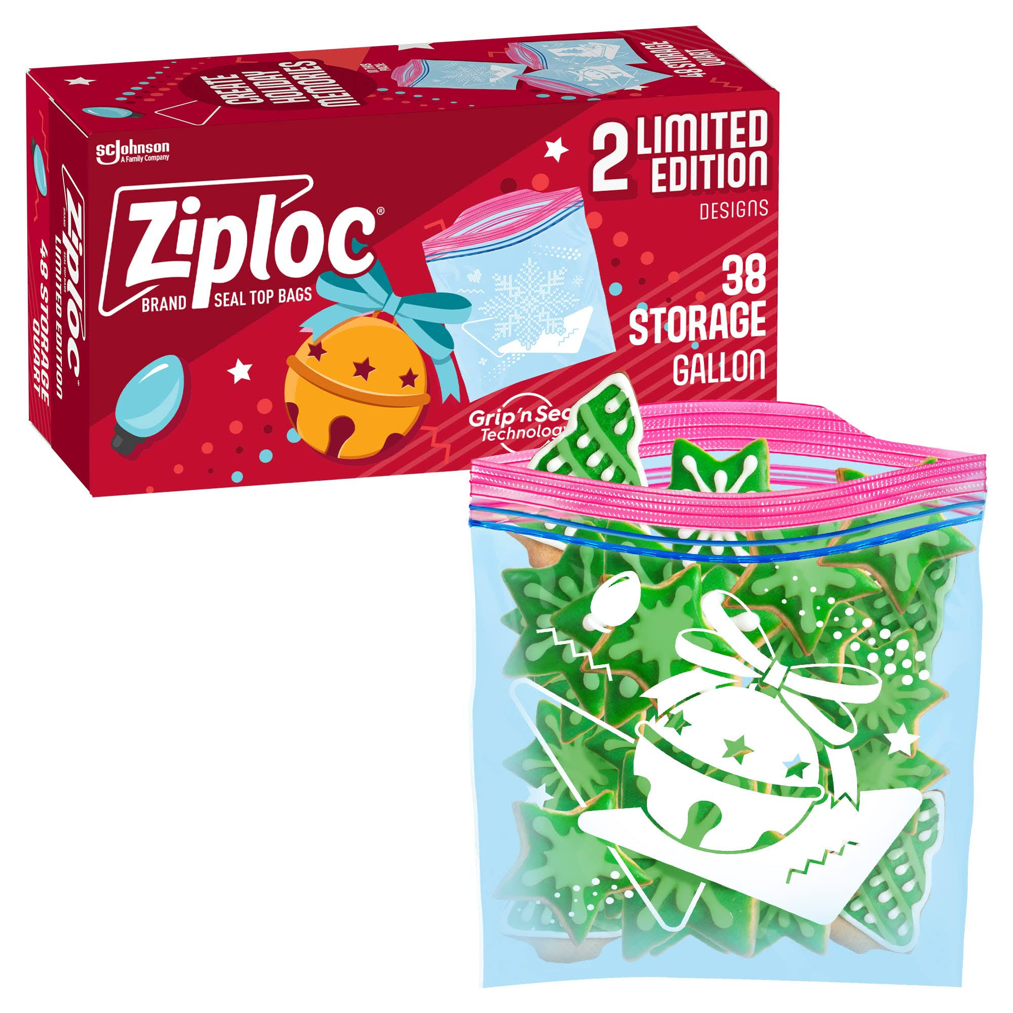 12dff5768180c443eede11bcd1d05445fa1d1ab521ad2d95cc3b9bc4f9fbc5c5.jpg Ziploc Seal Top Bags, Storage, Gallon - 38 bags - Image 1