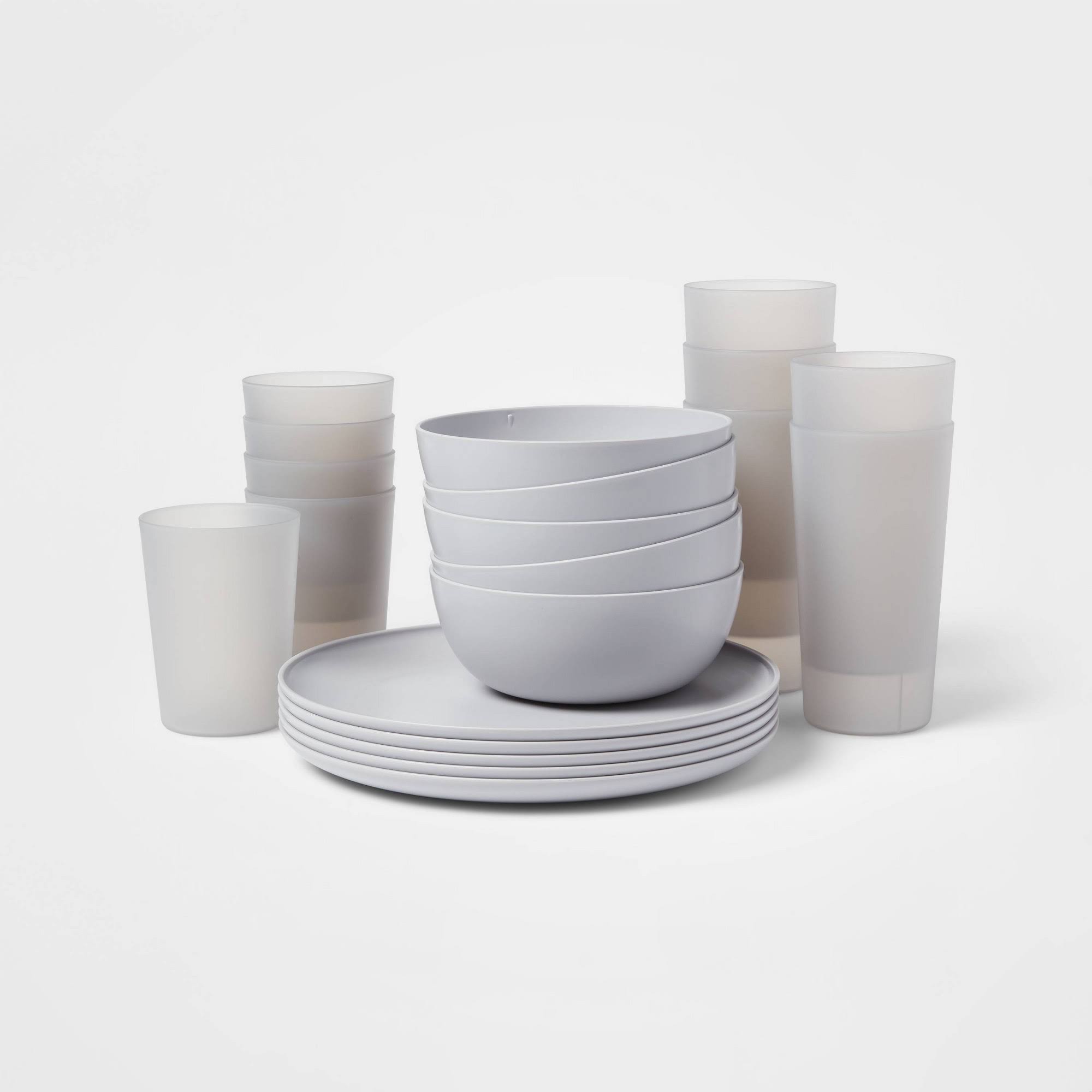 12f45243eb959b542896a88eed23bce1ea57565098a75be55007b0e23a2890e0.jpg 20pc Plastic Dinnerware Set Gray - Room Essentials - Image 1