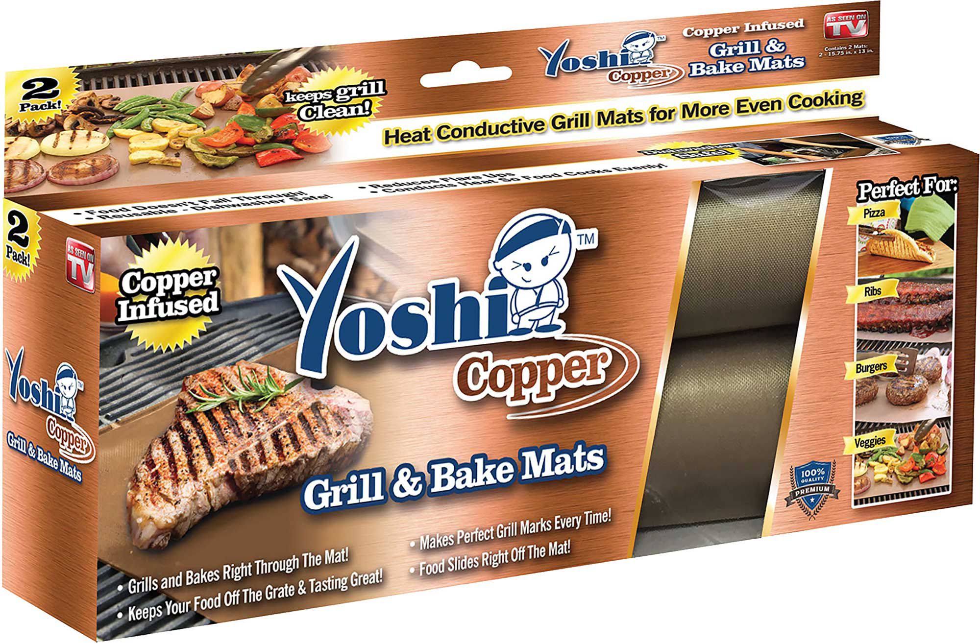 12fd8b8fb450e28a5aa9ccf36f2b8a88bbb4b21a9f1dc2ba773b1ad681535c7d.jpg As Seen On TV Yoshi Copper Grill & Bake Mats - 2 pack - Image 1
