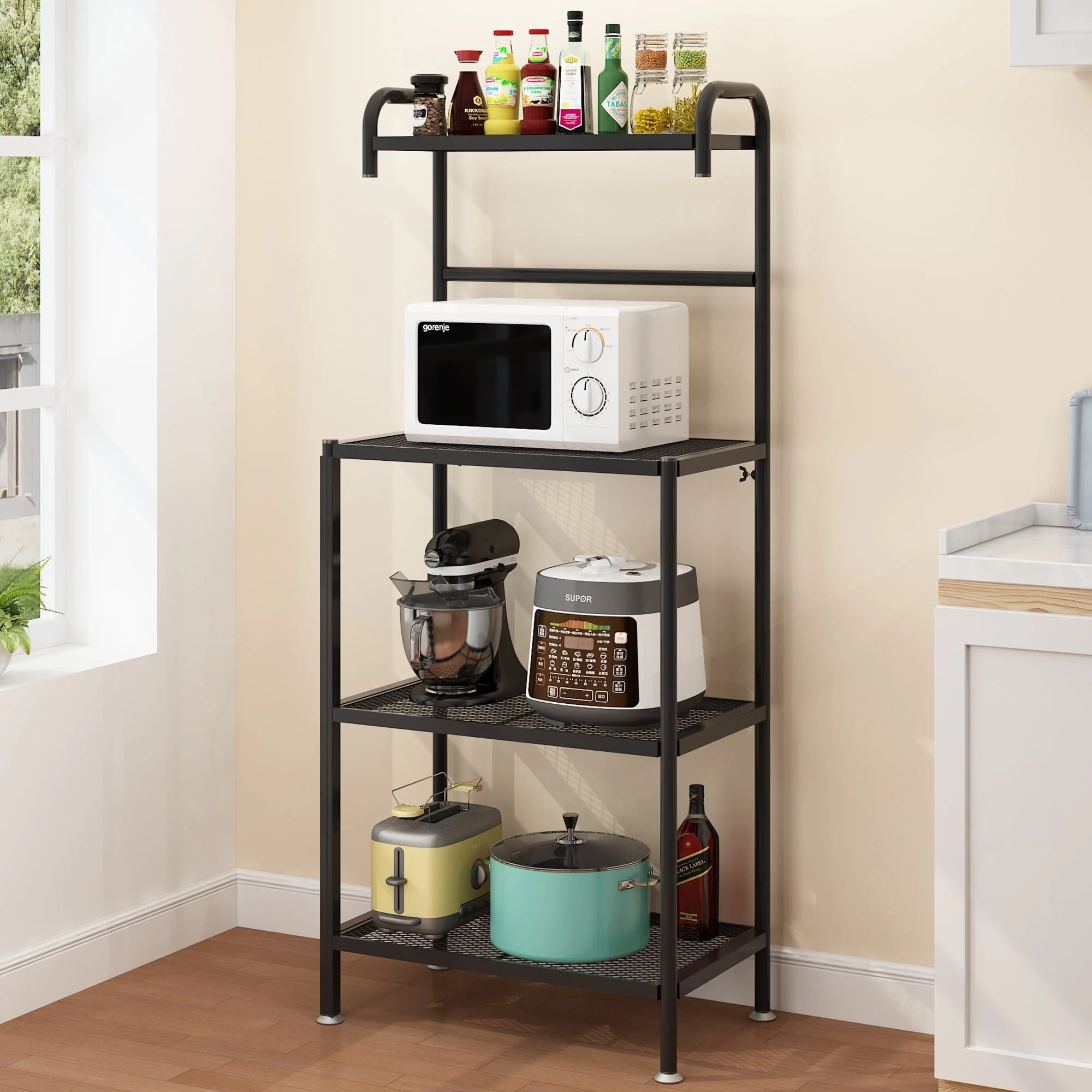 1327c8c4f15c570076f42ba49b55f090fcf395115879d907109bfc130eada337.webp Ktaxon 4 Layers Baker'S Rack Microwave Oven Stand Free Standing Kitchen Utility Storage Shelving Organizer, Kitchen Island Cart, Coffee Bar Table, Black - Image 1