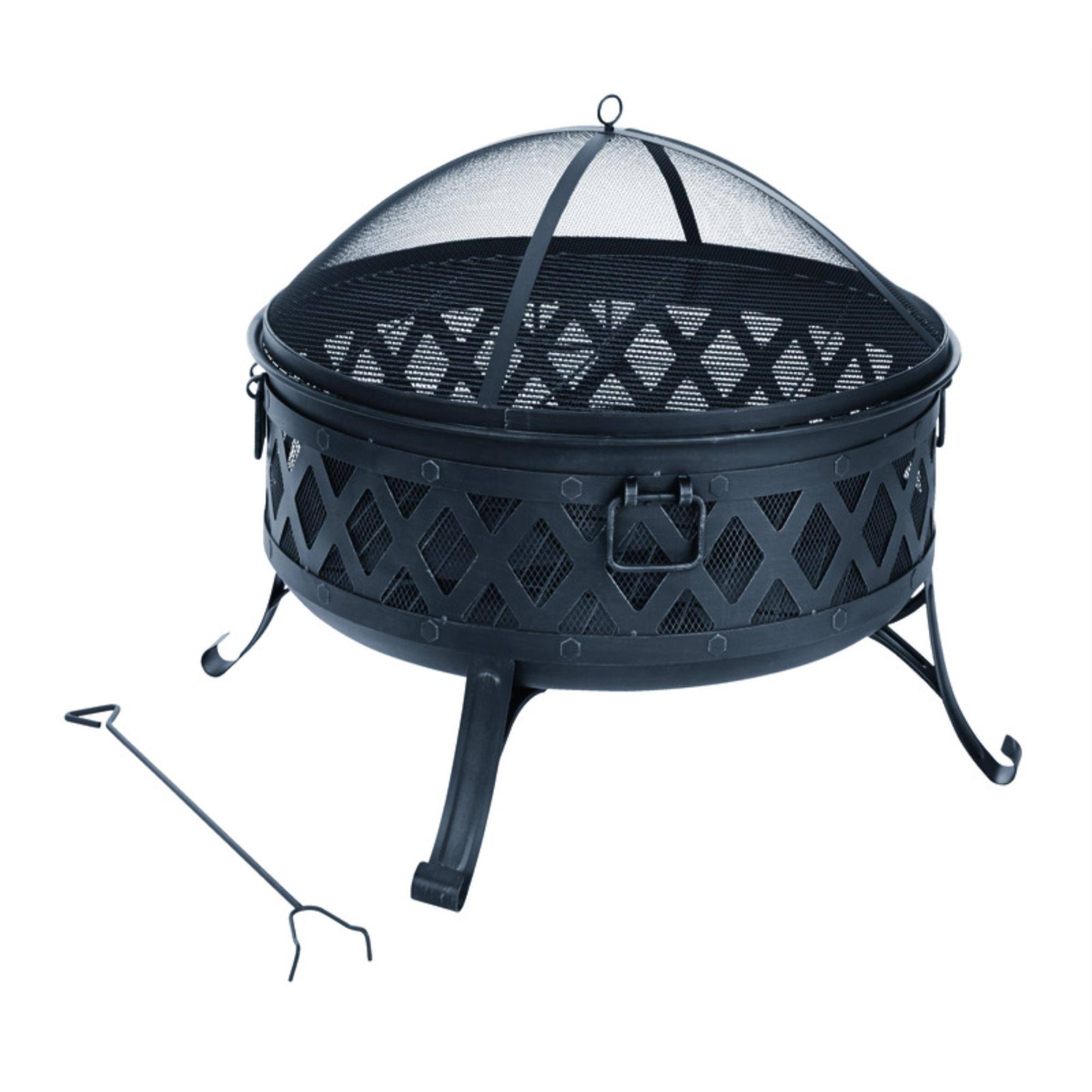 1368e3514f33144c519a846d14720e556365cc4cfdda4fb3745e4a1224f8ace5.jpg Living Accents Lattice Round Fire Pit Black Steel - Image 1