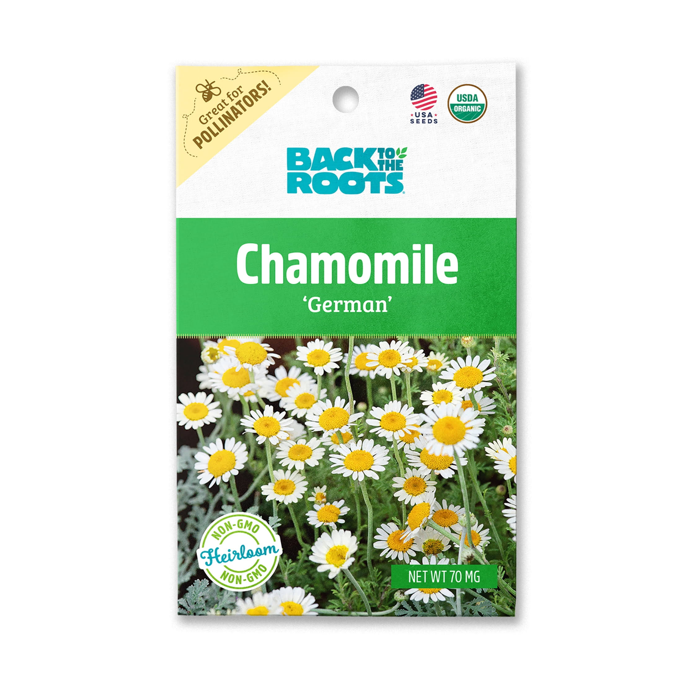 139cae99e669e7162f7effc4ad8578836069aa8949227de0e1b96fba1d257611.jpg Back to The Roots Organic German Chamomile Flower Seeds, 1 Packet, Size: 1 Seed Packet - Image 1