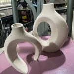 GOLDTIMO White Ceramic Vase for Decor, Modern Home D��cor Vase Set of 2, Circle Matte Hollow Donut Pampas Flower Vases Nordic Boho Ins Style for