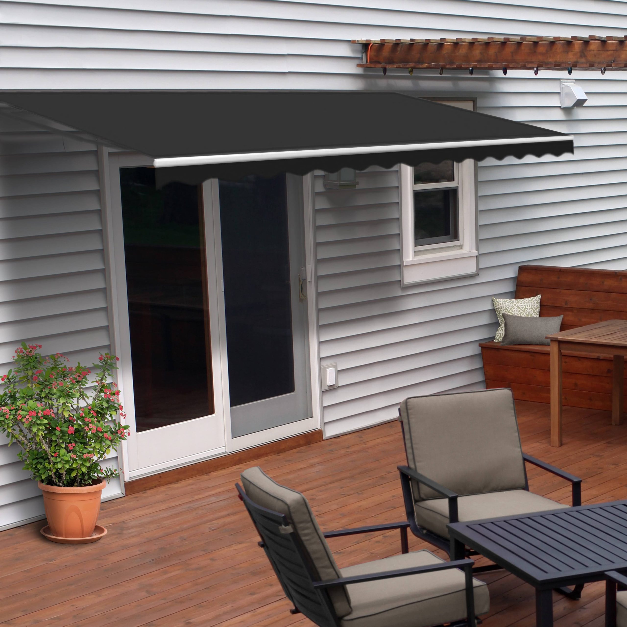 13ce524dc8eb7e3dc144cc06200517192250441fe8634ddb7c9661183ecb59f8.jpg Aleko Motorized Retractable Patio Awning - 20x10 Feet - Black - Image 1