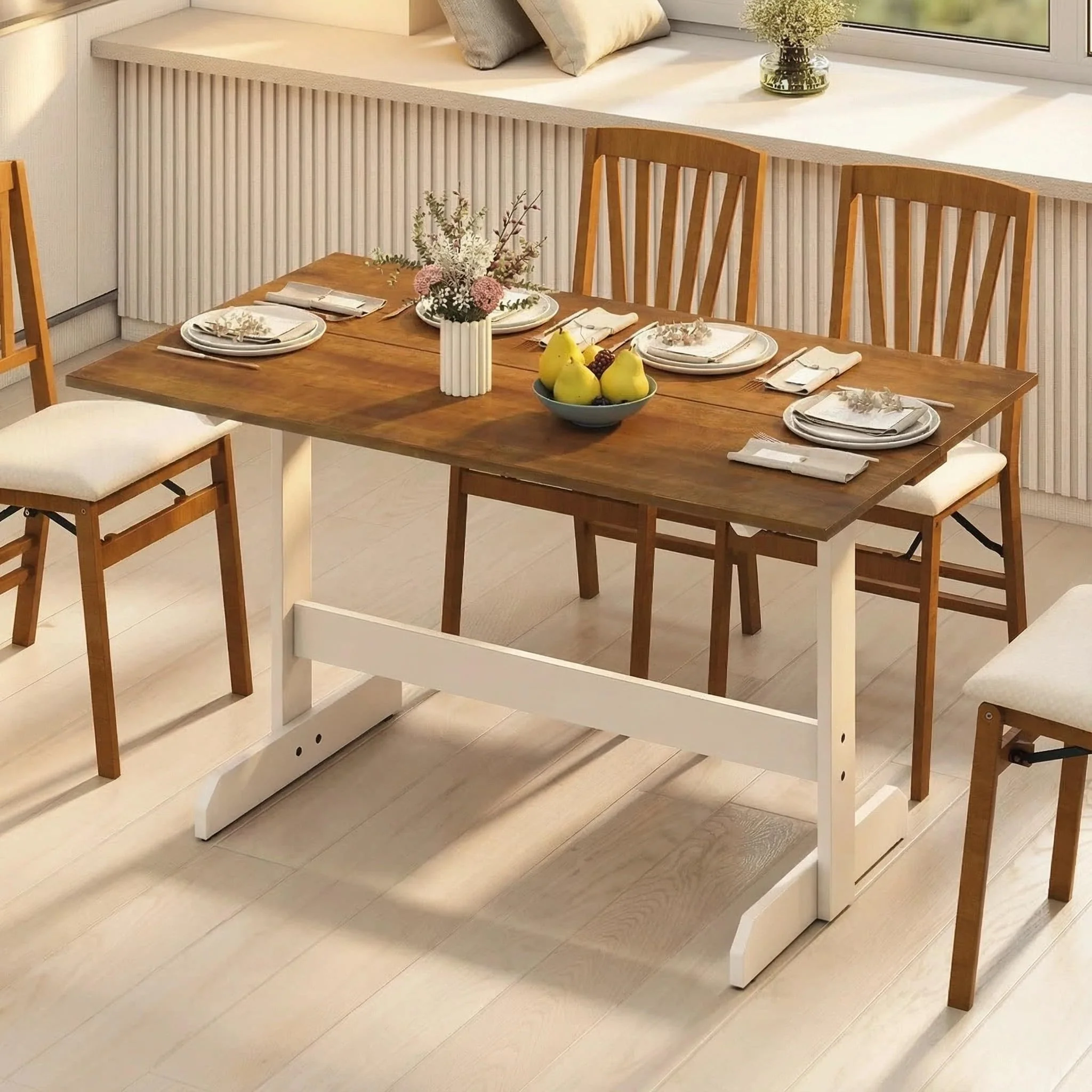 13e462f0183afc76a6f587db6b95e353156d1a847dbab1fa12e22ac9969114f6.webp Tangkula 55 Inch Dining Table for 4-6 People Rectangular Kitchen Table with Solid Wood Trestle Base - Image 1