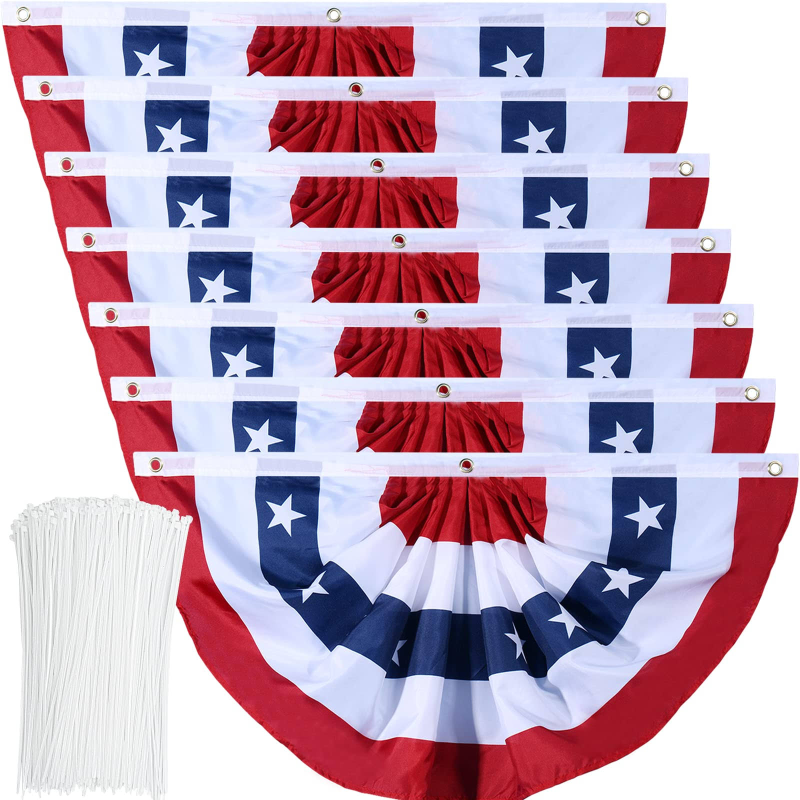 13f13872e8925530d389d0d864725113e859512309e1d80978d6fae02e8248c4.jpg American Flag Bunting Patriotic Pleated Fan Flag USA Flags with Brass Grommets and Zip Ties for 4th of July Memorial Day Decoration Outdoor (7, - Image 1