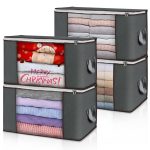 Budding Joy Large Storage Bags, 4 Pack Clothes Storage Bins Foldable Closet Organizers Storage Containers with Durable Handles Thick Fabric for