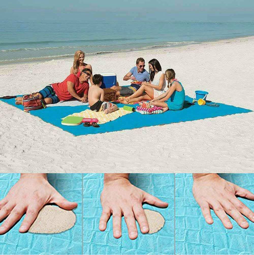 1432f397e395a48231ec8201e2545e4510dbe83acca3913073b4fe3f9b5c4898.jpg Lopie Sand Proof Blanket Sand Free Lightweight Compact Large Beach Towel Mat Fast Dry Waterproof Easy Clean Ultra Portable Blanket (Blue, 79-79) - Image 1