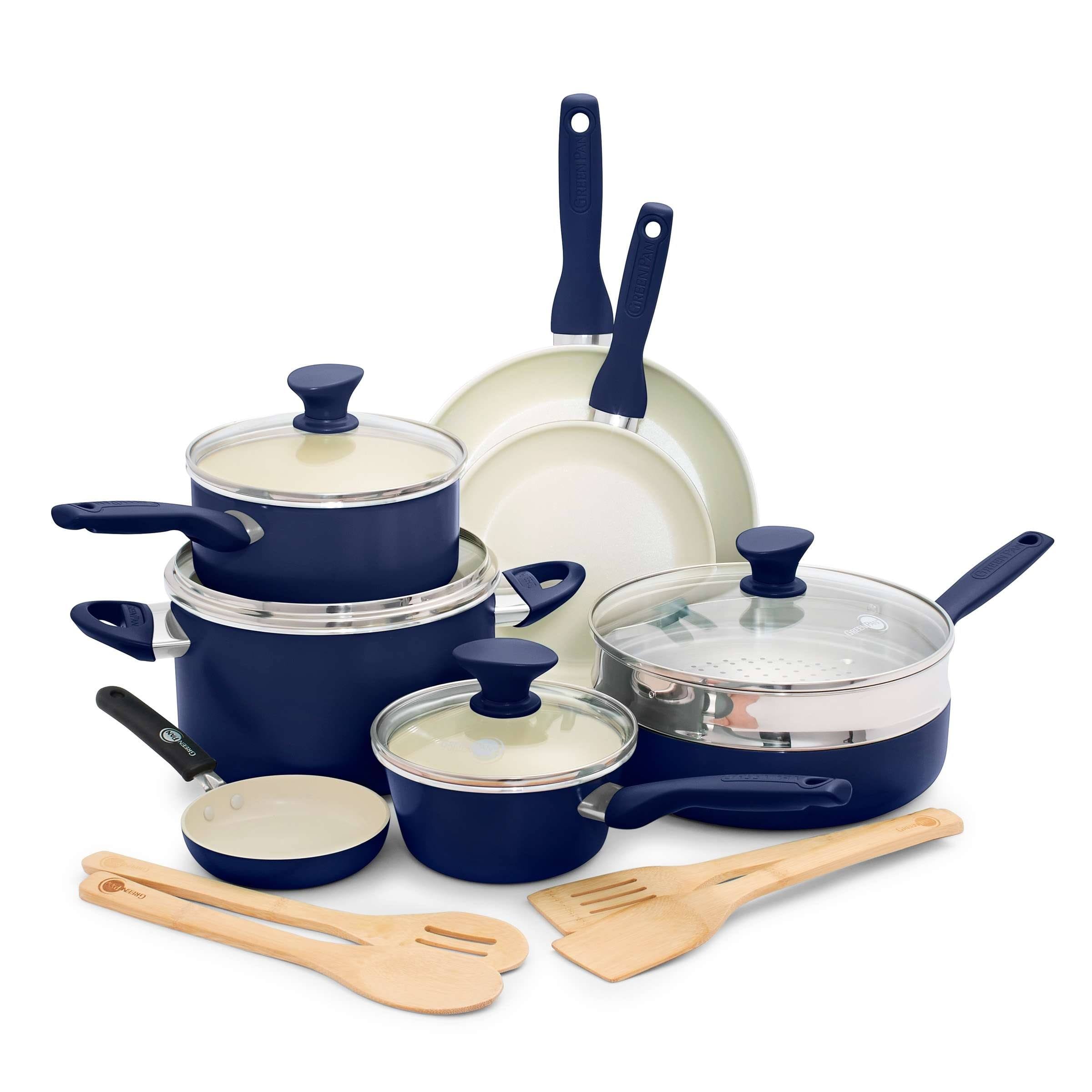 1467a787b775ceb30b32f8ee409e7f7d32765306b0309e05f3cc6cc07f661d7b.jpg GreenPan Rio Healthy Ceramic Nonstick 16pc Cookware Set, Oxford Blue - Image 1