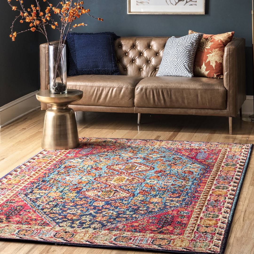 1477cc9d694b8143c238d637e372daf1ebe0ca105173606c770a19b47db1678d.jpg Shetucket Oriental Blue/Pink/Orange Area Rug Bungalow Rose Rug Size: Rectangle 7'10" x 11' - Image 1