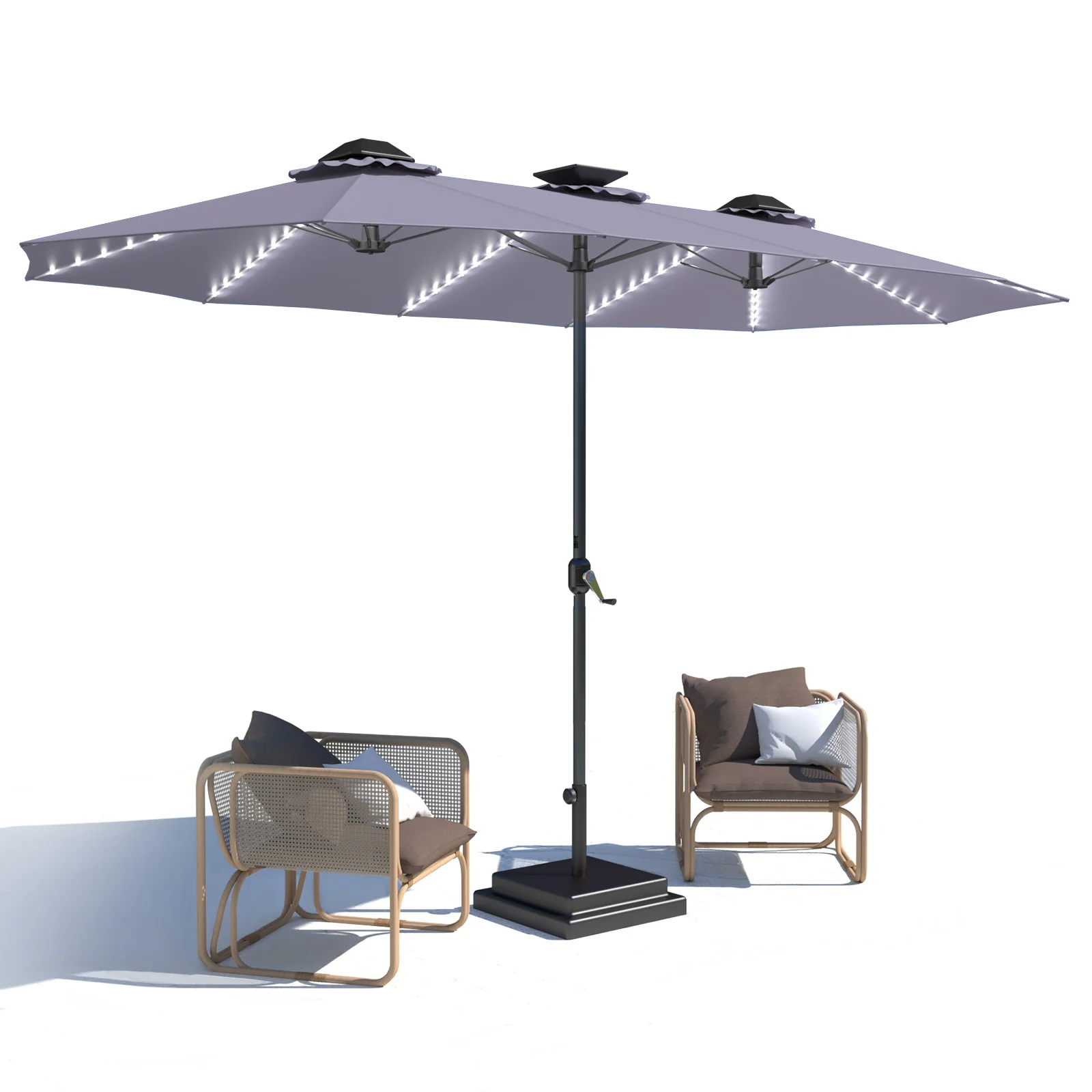 147ffc449686e965dd657e358fe5d4c6c2939c2ac7a38e909246f79f054f3213.webp AECOJOY 15ft Patio Double-Sided Umbrella, 156 PCS Solar LED Light Outdoor Large Umbrella, Dark Grey - Image 1