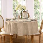 Elrene 70 in. Round Beige Barcelona Damask Fabric Tablecloth
