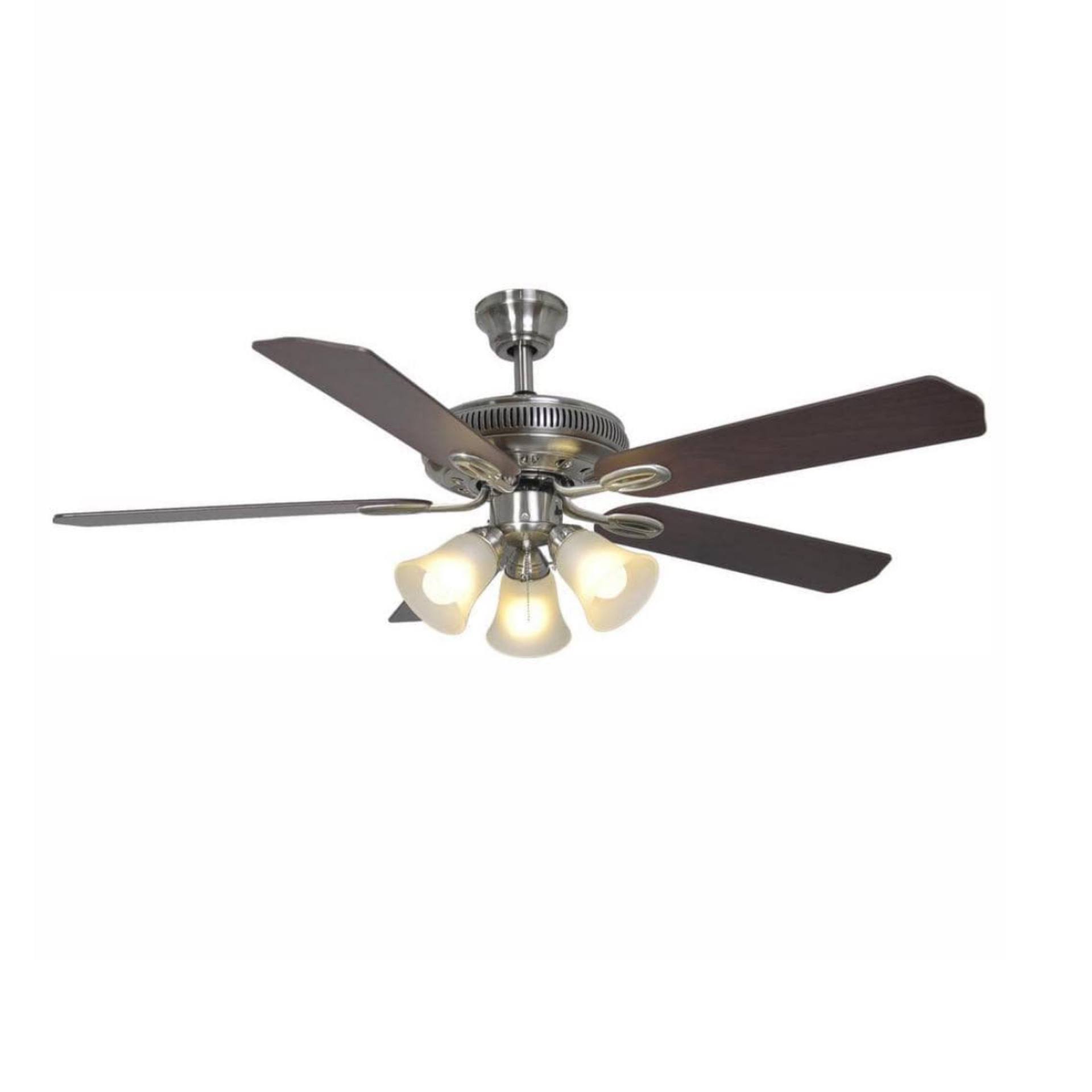 14cd89e7e22f8a77f7022fd92f0a6bddc754832eb382dbbf9b39dc60c27a7b5c.jpg Hampton Bay Glendale 52 in. LED Indoor Brushed Nickel Ceiling Fan with Light Kit - Image 1