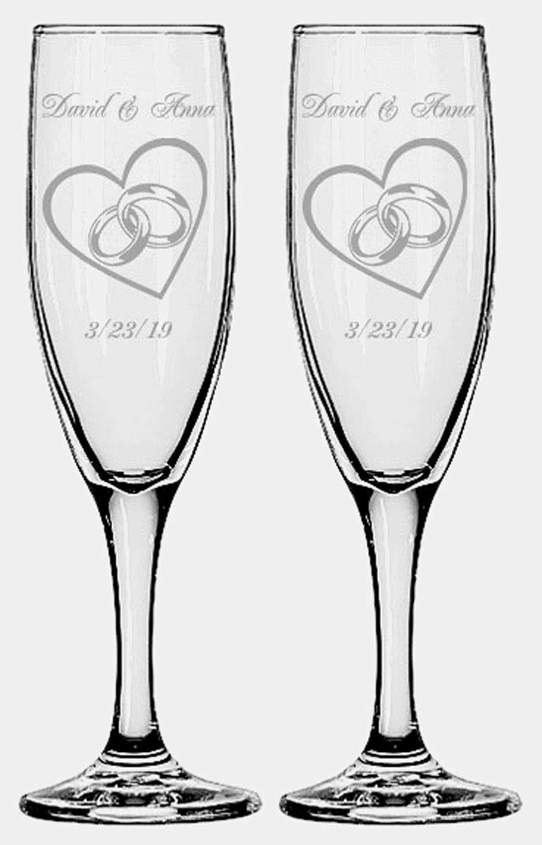 14d1ae1e370c9782e8082cc9a38966bb1c6b5551b263fe21853b005f996c6531.jpg Gifts Infinity Wedding Champagne Flutes Set of 2 Toasting Glasses (Hearts with Rings), Size: One Size - Image 1