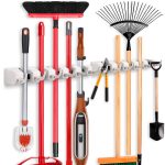 2 Pack IMILLET Mop and Broom Holder, Wall Mounted Organizer-Mop and Broom Storage Tool Rack with 5 Ball Slots and 6 Hooks (Gray)