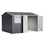 AECOJOY 10x8FT Outdoor Steel Storage Shed with Clear Window, Weather-Resistant Metal Tool Shed, Gray