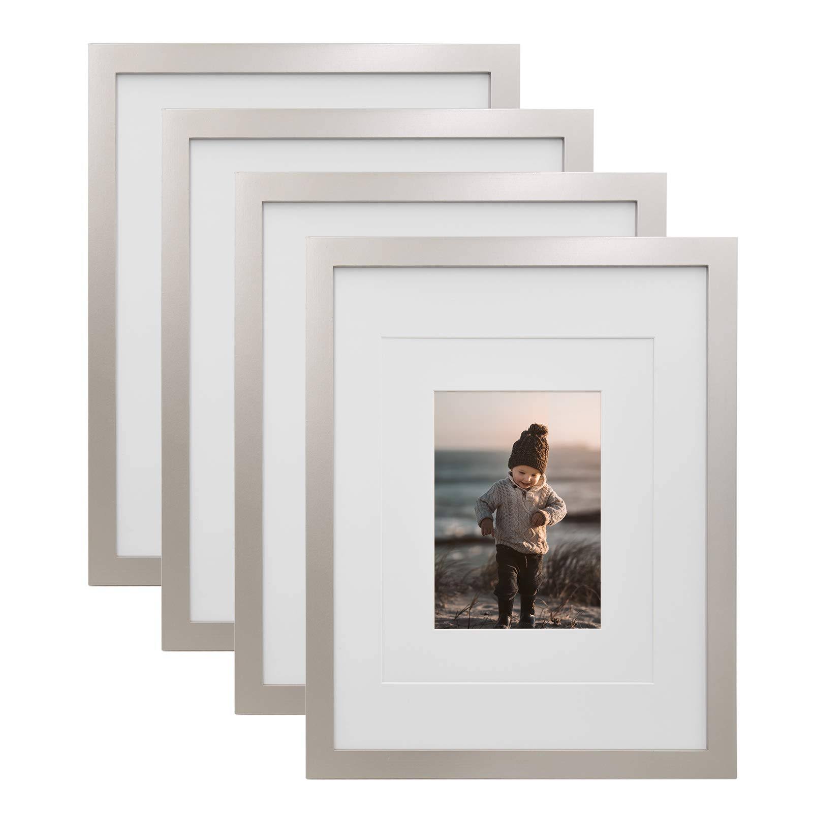 14ecbccf7187281be7e7cc2df83c7941e465b17fe98ca59d7a34dd737a6464df.jpg KINLINK 11x14 Picture Frames Silver - Wood Frames with Acrylic Plexiglass for Pictures 5x7/8x10 with Mat or 11x14 Without Mat,Tabletop and Wall - Image 1
