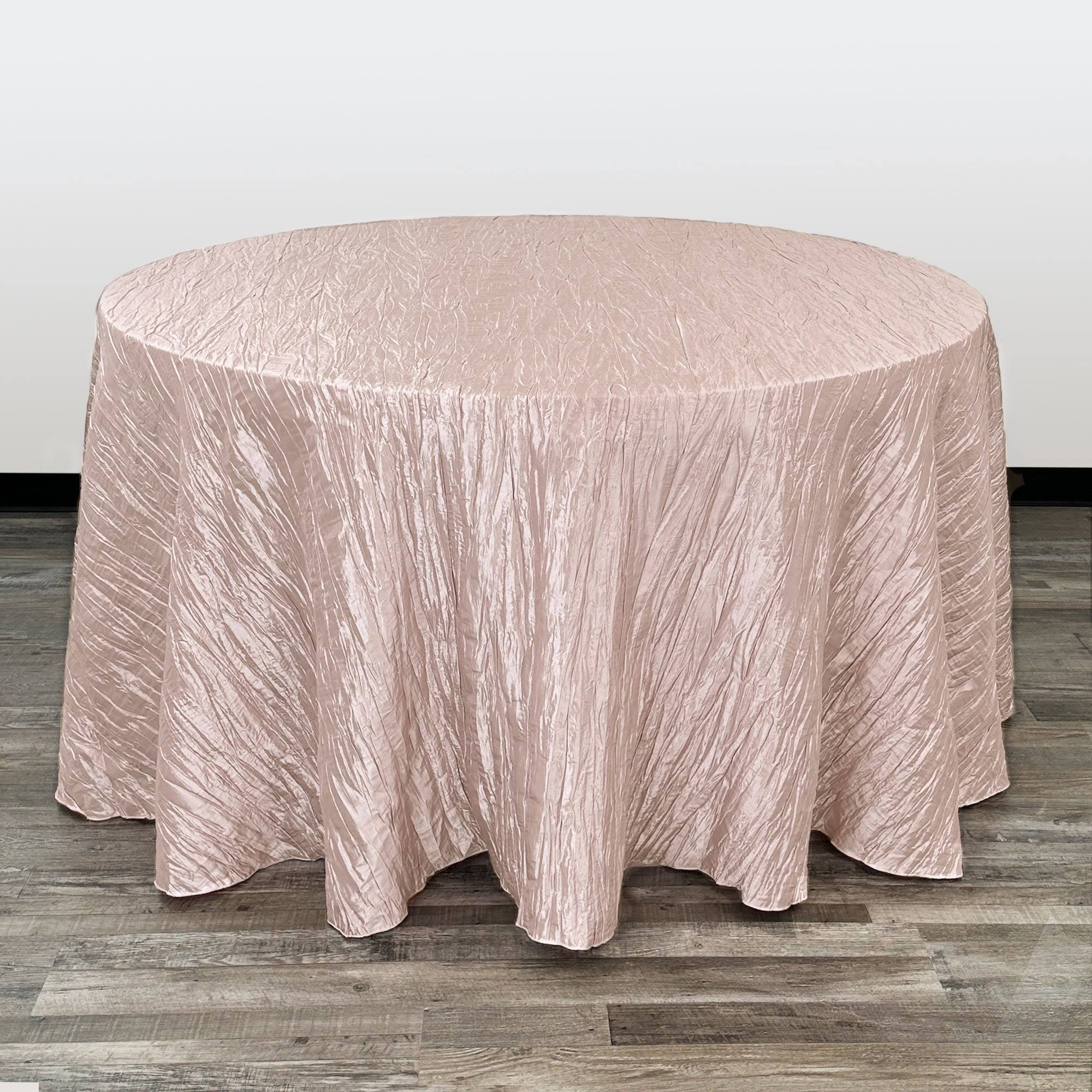 14f165a0e264f548cc0f7351012033d22e512b52cd56cbc048049fc4d2af0369.jpg Your Chair Covers Crinkle Taffeta Tablecloth, Round, Blush, 120" - Image 1