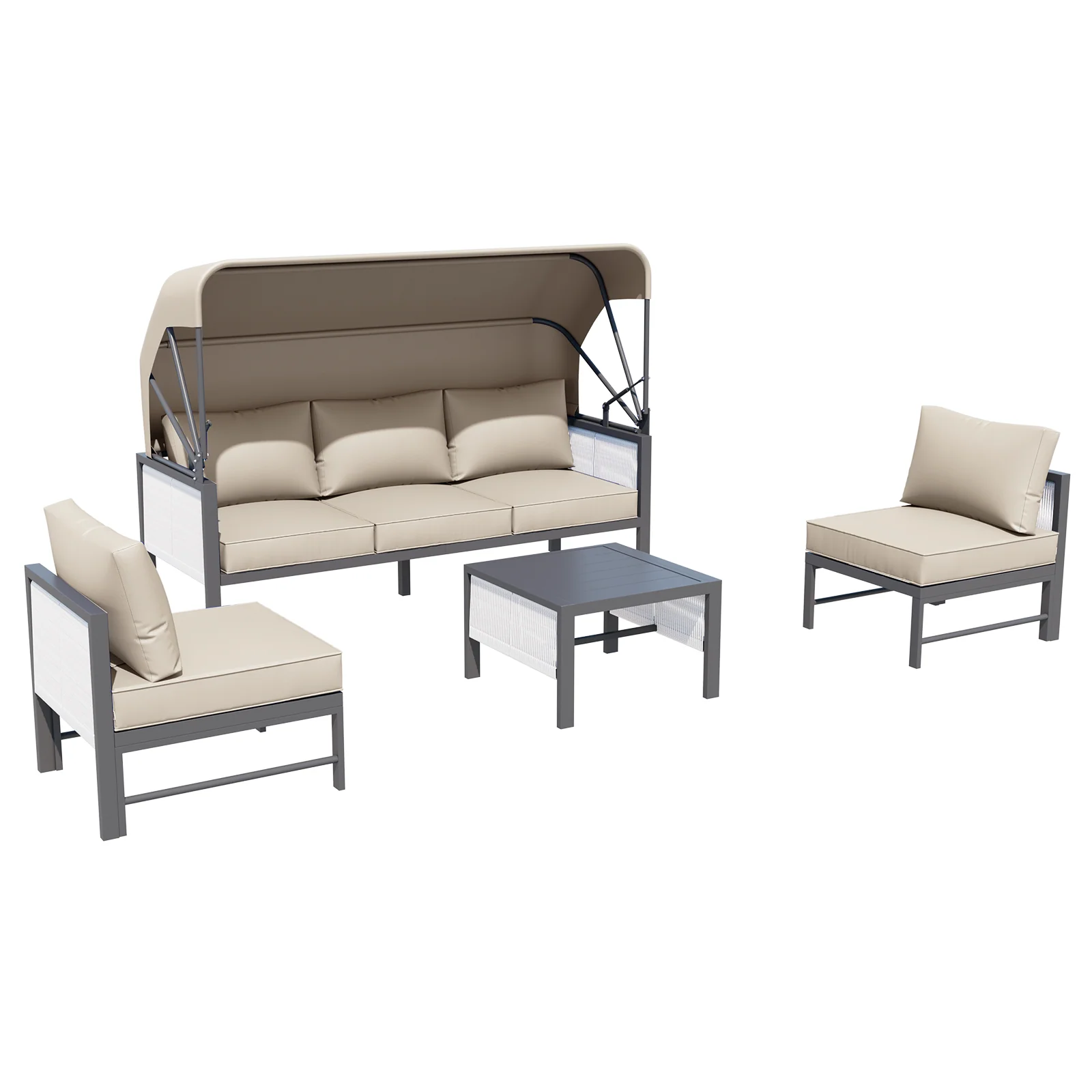 14fac7ba26eec11168446c1ecb0c26c5156ea0a64652f4be32134c4afb1ca60e.webp AECOJOY 4 Pieces Patio Furniture Set with Retractable Canopy &Coffee Table, Beige - Image 1
