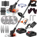 Weed Wacker Electric Cordless String Trimmer Weed Eater Grass Trimmer, with 3 Function Blades,Height Adjustable Lawn Edger Brush Cutter 2 Battery
