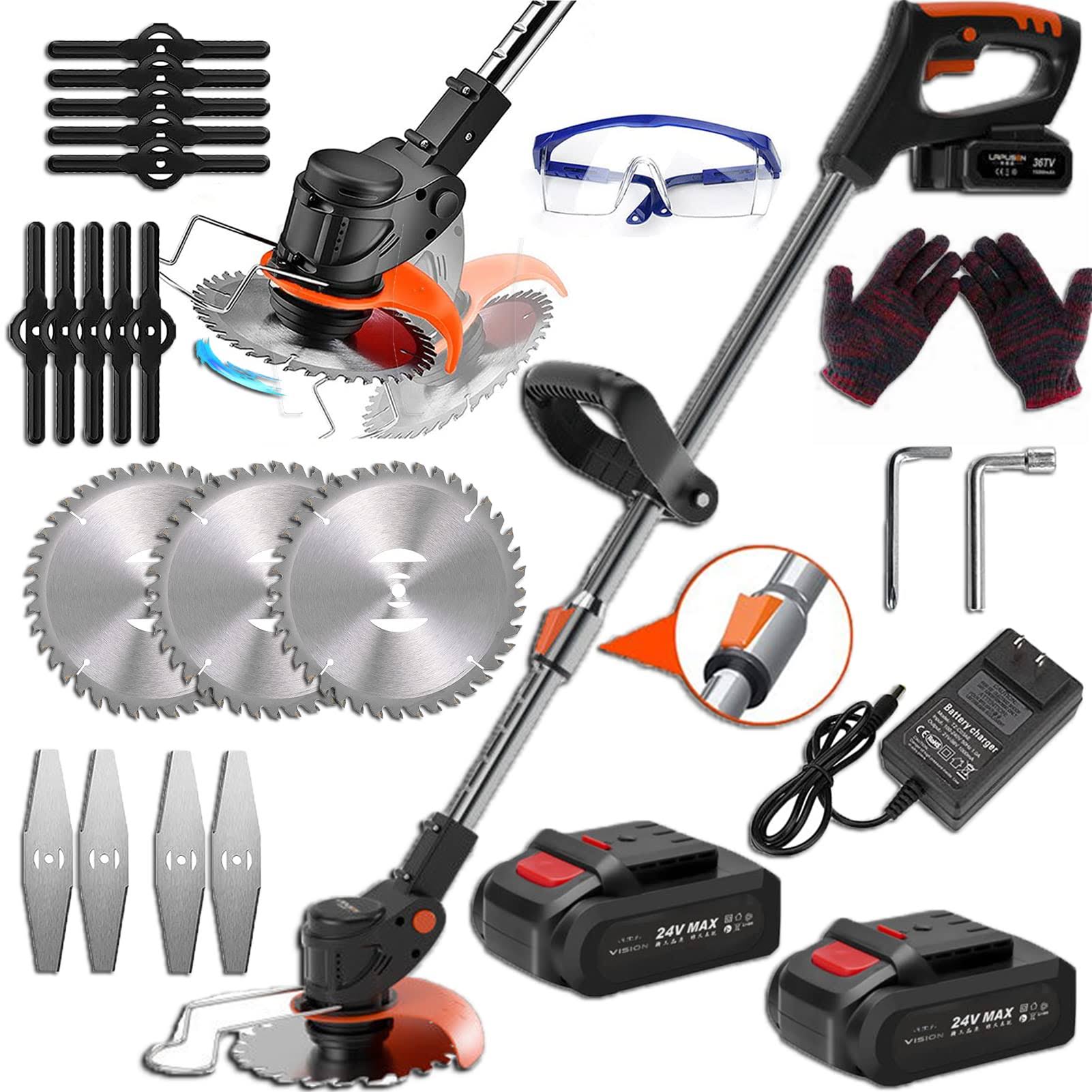 150744ed7bce3f06cb795d2ff3c4364ac986490881a2cbc8a9a937a30fad9d2f.jpg Weed Wacker Electric Cordless String Trimmer Weed Eater Grass Trimmer, with 3 Function Blades,Height Adjustable Lawn Edger Brush Cutter 2 Battery - Image 1